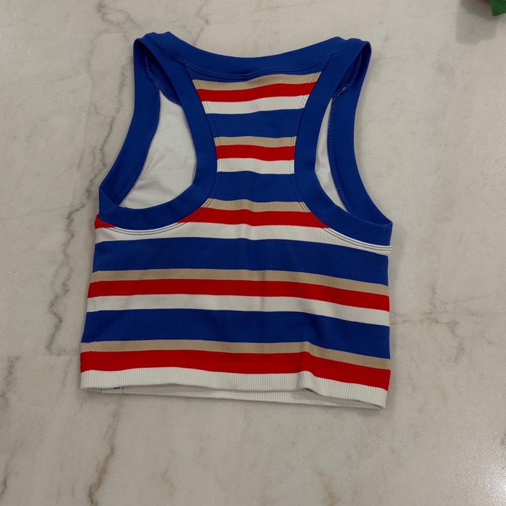 JoyLab Women's padded ribbed seamless tank top blue red tan and white stripes XS - Picture 2 of 5